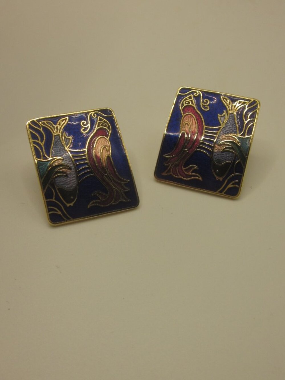 Cloisonne Fish & Bird Earrings